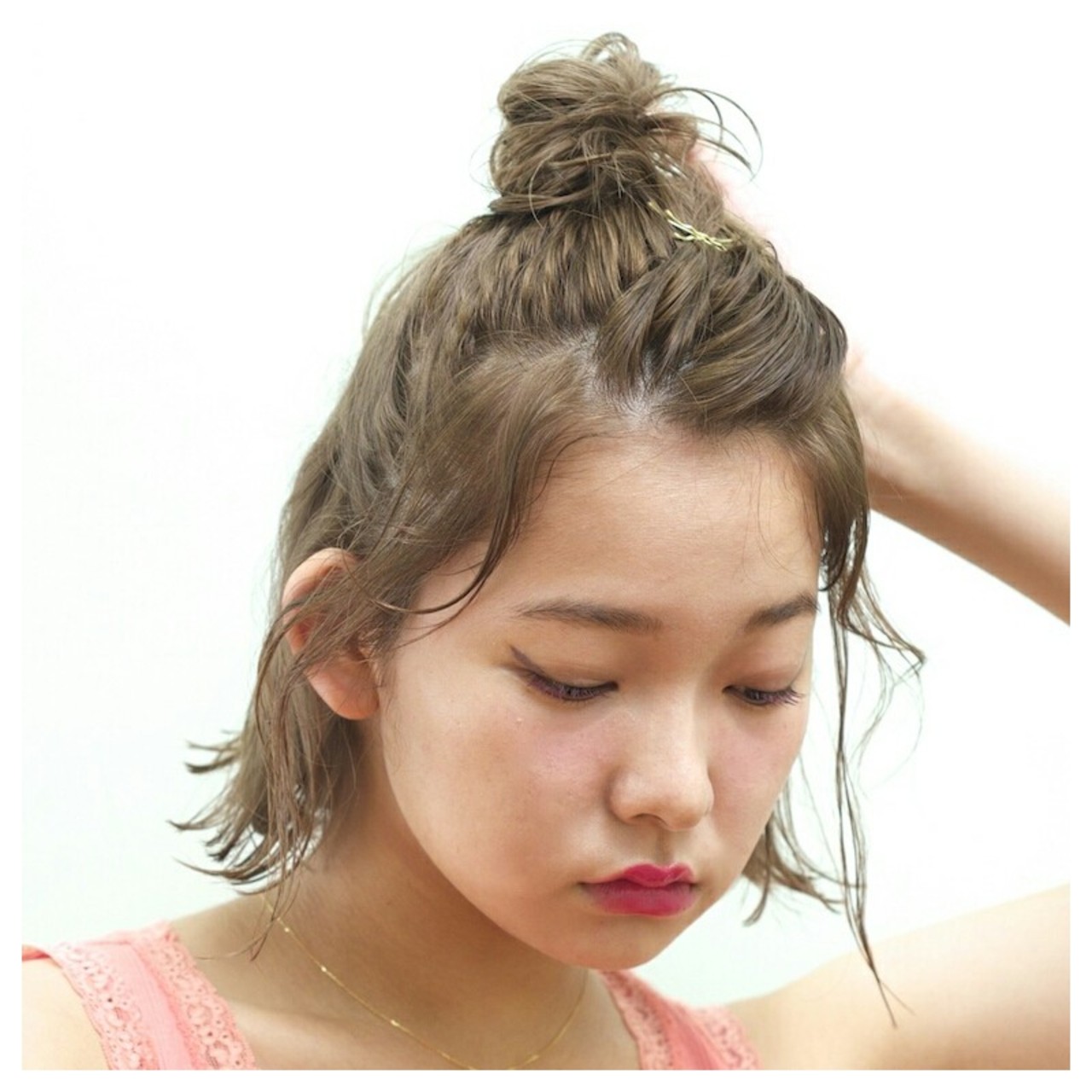 髪型 ボブ お団子